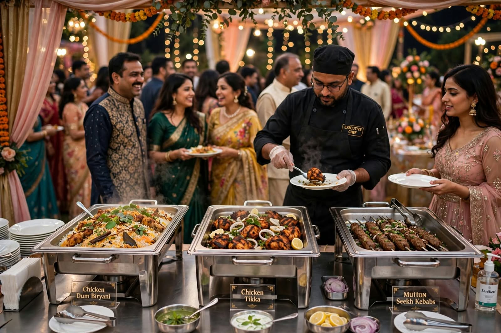 Live buffet counters served by Al-Hamza Caterers